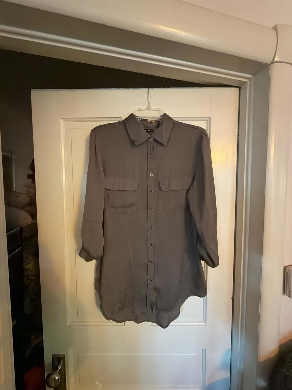 Apt. 9 Utility Button Down Shirt Size M Gray Polyester